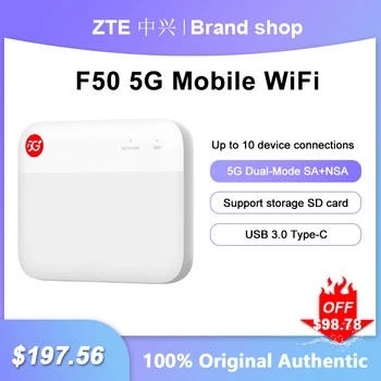 ZTE F50 5G WiFi Безжичен Рутер Преносим модем Мини Открит Sub-6 SA/НСА Точка за Достъп Джобен MiFi Със слот за sim-карти (без батерия)