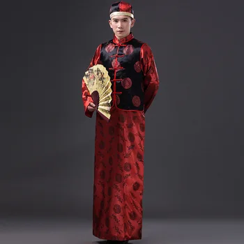 Мъжки китайски старинни дрехи, мъжки костюм на принца, китайски костюм от епохата на Тан, хавлия + жилетка + шапка, китайски традиционен костюм 89