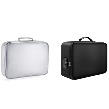 2 предмета, пожароустойчива чанта с ключалка за съхранение на документи, портфейл за носене на ръка, ламинирано преносимо съхранение на документи, бяло и черно