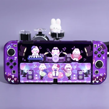 Rabbit Party лилаво защитен калъф за Nintendo Switch OLED, разделени твърд калъф за персонални КОМПЮТРИ, игрови аксесоари за Nintendo Switch OLED Shell