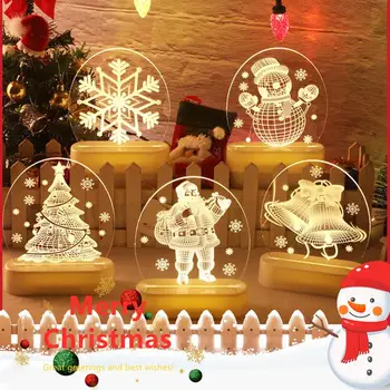 Ново коледна украса 3D Коледни светлини Led украса на стаята Дядо Коледа лека нощ Акрилни орнамент лека нощ