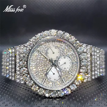 Новите часовници Ice Out сребрист на цвят, с муассанитом известната марка Хронограф Луксозни часовници за мъже с високо качество Geneva търговци на Едро на стоки