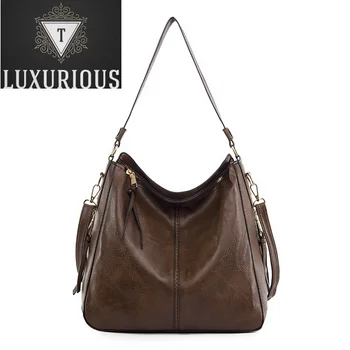 Голям однотонная женствена чанта през рамо, богат на функции висококачествена кожена чанта-месинджър, модни дамски чанти-тоут
