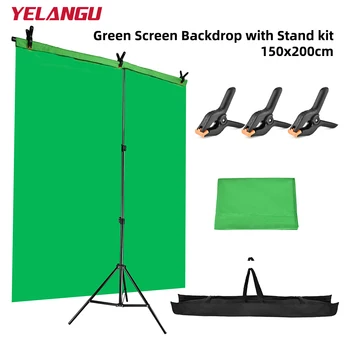 Снимки Преносим фона на зелен екран с размер 150x200 см с Т-образна стойка за фон фотография във фото студио, идентификатор на видео в реално време
