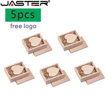 JASTER 5pcs на едро безплатно лого, USB 2.0 4gb 8gb 32gb 64gb 128gb най-Новият в дървена сърцето + подарък кутия USB флаш памет Сватбен подарък