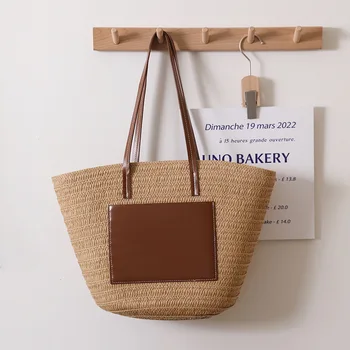 Тканая чанта-тоут, нова висококачествена дамска ръчна чанта от растителни тъкани с едно рамо