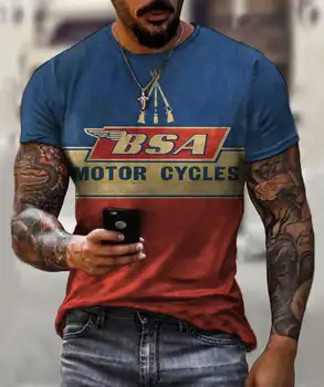 Мъжка тениска с ретро мотор, реколта мотоциклетът графика, ежедневни градинска дрехи с 3D-принтом, модни потници, тениски с къс ръкав оверсайз