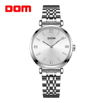 DOM модни дамски часовници ежедневна мода луксозни диамантени римски цифри водоустойчив каишка за плуване от неръждаема стомана G-1341