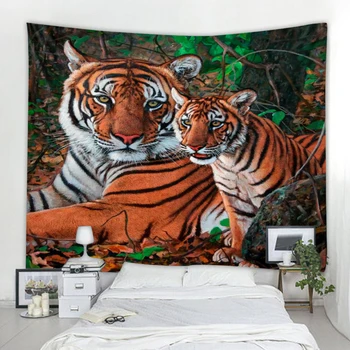 Декоративен гоблен с изображение на тигър горски, декоративни гоблен с изображение на животно, Мандала, бохем стенен гоблен в стил хипи, виси в спалнята, хола