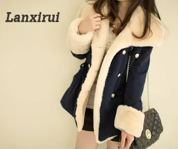 Lanxirui Утепленная зимна топла двубортная вълнена куртка модно дамско палто Aug 0807