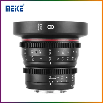 Кинообъектив Meike 8 мм Т2.9 с голяма бленда и ръчно фокусиране, за фотоапарати Olympus, Panasonic и Micro Four Thirds МВТ M4/3 Micro 4/3 Mount