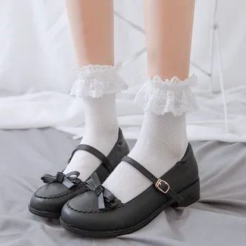 Кавайные Памучни Къси Чорапи в Японски стил Харадзюку, Черни, Бели Дантелени Чорапи в стил Лолита 