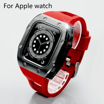 44 мм Корпус за часовника от неръждаема Стомана + Силикон Каишка за Apple Watch 6 5 4 Комплект за промяна I Watch Серия SE Алуминий Каишка за часовник