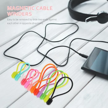 12 бр. Магнитна разгъната кабел Гумен USB-държач на кабела на Инструмента за съхранение на кабела