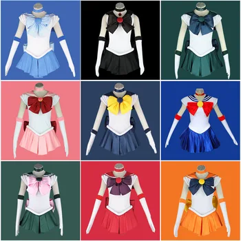 Възрастни Деца Cosplay Аниме Sailor Moon Костюм Цукино Усаги Рокля Костюми За Хелоуин Облекло За Момичета Вечерни 9 цвята Подарък Шапки