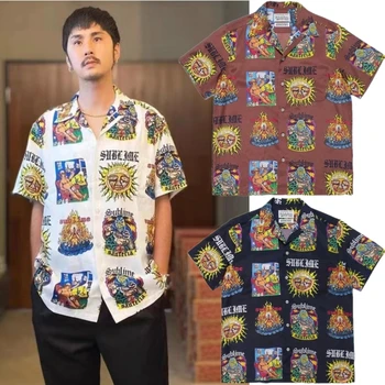 Нова риза WACKO MARIA с принтом семки, лятна тениска 2023 г., мъжки, женски хавайски ризи с къс ръкав, с високо качество, тениска