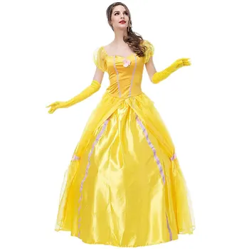 Жълт красавицата и звяра, жълта рокля на принцеса, костюми красавици за възрастни, cosplay, маскарад, камбанка, придворная кралицата, костюм за роли