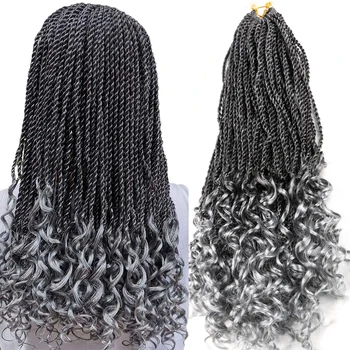 Богинята Сенегальский обрат Възли на една кука коса Сиви Синтетични натрупване Къдрава края на коса, за Тъкане на чернокожите жени от 18 инча 30 направления