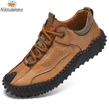 Новост 2023 г.; Мъжки Ежедневни обувки са Ръчно изработени от естествена кожа, Мъжки обувки; Улични Лоферы на равна подметка; Модерен Мъжки Пешеходни маратонки Големи размери 48