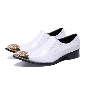 2023 Елегантни Обикновена Банкетни Обувки без обков на Италиански Сватбени Обувки с Метален остър пръсти Класически Мъжки Модел обувки от телешка кожа