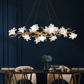 Нов 2023 Луксозен ресторант окачен лампа Арт Цвете хол перкристаллическая цвете лампа от смола, Медни китайска лампа за чайна стая