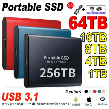 Оригинален Портативни SSD 256 TB USB 3,1 Високоскоростен Мобилен Твърд диск Type-C Външен Твърд Диск за лаптоп ps5