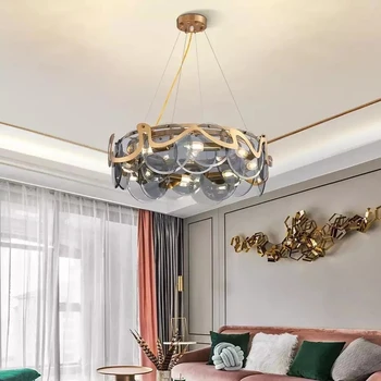 2023 Скандинавски постмодернистский лампа, великолепна Луксозна полилей от опушен-сиво стъкло за спални, трапезария, кухня, окачен лампа за хотел