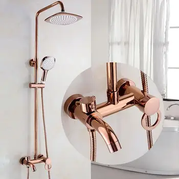 Баня месинг комплект за душ от розово злато, система за стенен монтаж, 8 