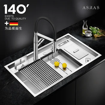 Ръчно кухненски богат на функции мивка Asras SUS304 с малко мусорным резервоар за гориво, стойка за кухненска дъска и кухненски смесител