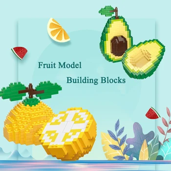 Мини-строителни блокове, ябълка, авокадо, лимон, портокал, плодови модел, събрани със собствените си ръце строителни блокове, детска развитие на играчка, подарък без кутия