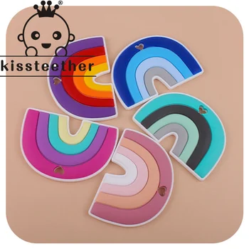 Kissteether 1 бр. с преливащи се цветове силиконови топки за никнене на млечни зъби, скоба за зърната, хранителни силиконови безопасни играчки за детето, верижка за залъгалка със собствените си ръце