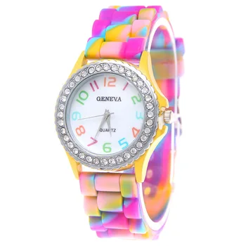 Нови преливащи модерни дамски часовници, Луксозни камуфляжные дамски кварцови часовници с диаманти, силикон водоустойчив часовник за момичета, дамски часовници