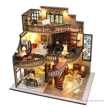 Куклени къщи с дървени играчки, миниатюри, строителни блокове, мебелни аксесоари, мини-къща, прахоустойчив, калъф, играчки За децата-подарък