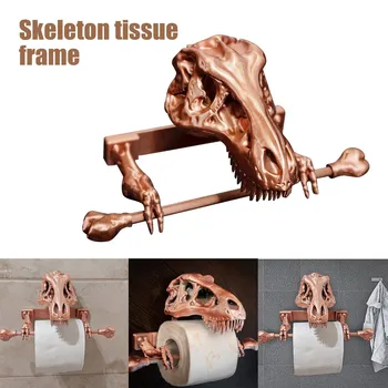 Държач за тоалетна хартия с виртуален скелет на динозавър, поставка за салфетки в банята, с монтиран на стената рафтове за салфетки, скоба за ролка хартия под формата на черепа