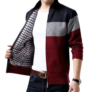 Пролетно-зимния нов мъжки жилетка, однобортный модерен вязаный пуловер голям размер, палто и яке с висока яка, изработена цветни блокчета