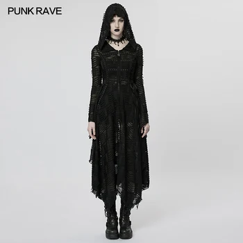 Дамско палто в стил пънк-рейв с дантелен мрежа, палто, тъмен магьосник, готическата мистериозна личност, клубна яке за Хелоуин, нерегулярная дълго яке