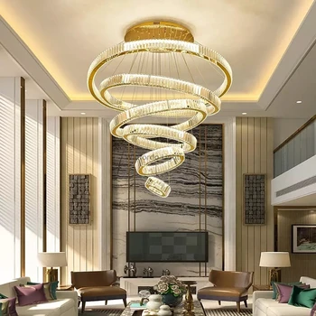 Продава се вила хол е голям полилей прост модерен светлина Луксозни кристални фарове Апартамент лампа на високо на стълбата е Дълга полилей