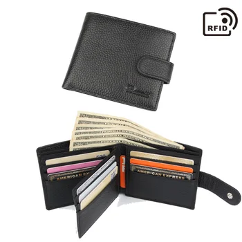 Противоугонный RFID портфейл от естествена кожа, чантата с няколко карти, мъжки кратък мъжки портфейл от телешка кожа на горния слой