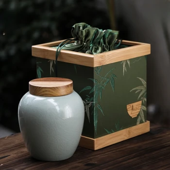 Кутия за опаковане на чай, зелено, жълто, от едно дърво, бамбук, керамика, изискан, висококачествен, универсален квадратна чанта, украса за дома на работния плот