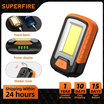 SUPERFIRE Camping Outdoor CoB Work Light USB устойчива акумулаторна лампа led фенерче преносим фенер банка на храна