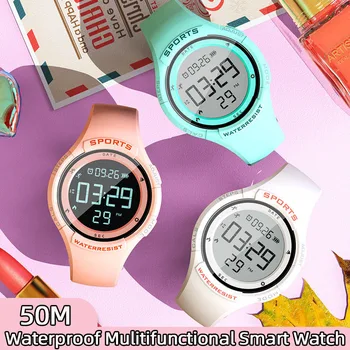 Смарт часовници дамски мъжки водоустойчив спортен часовник с шагомером, каишка силикон, многофункционални електронни часовници, подарък за жена