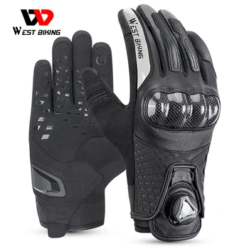 Велосипедни ръкавици WEST BIKING, напълно кожени ръкавици, защитни ръкавици от 3D въглеродни влакна, система възли за мотокрос, удобна рукавица
