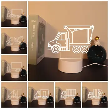 Нов камион, 3D led настолна лампа с оптична илюзия, нощно шкафче, зареждащи се нощни осветителни тела, детски коледен подарък