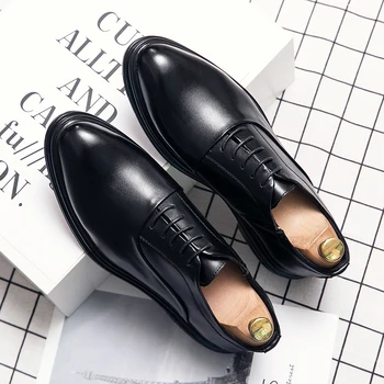 Бизнес официална кожени обувки за мъже 2022, есенна мъжки обувки, обикновена сватбени обувки с ниски берцем, цветни модерен офис обувки-oxfords с остри пръсти