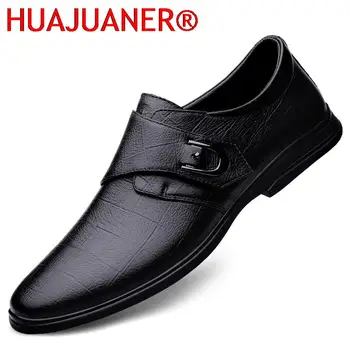 Мъжки ежедневни обувки в черен цвят от естествена кожа, луксозна марка, новост 2023 г., мъжки oxfords, мокасини, дишащи обувки Монк без закопчалка за управление на плоска подметка