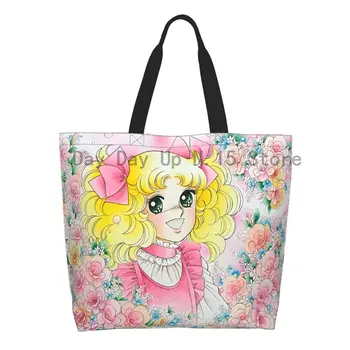 Забавни аниме-манга, чанти за пазаруване с бонбони, холщовая чанта за пазаруване в хранителни магазини, чанта през рамо