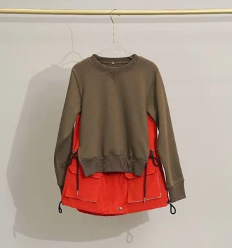 Нова дамски дрехи за пролетта и лятото на 2023, модерен пуловер в стил мозайка с контрастни цветове 0308