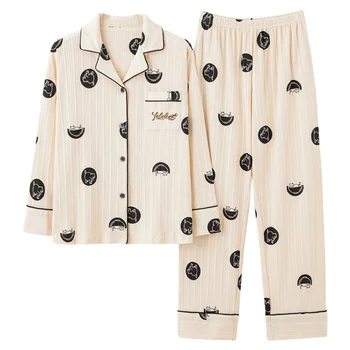 пижами дамски зимни от памук с дълъг ръкав 2022, жилетка нов стил с ревера, сладко момиче, пролетно-есенна домашно облекло