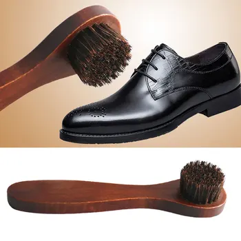 Четка за обувки от конски косъм с дълга дървена дръжка, полироль от конски косъм, мека инструмент за полиране, четка за почистване на обувки от велур и набук