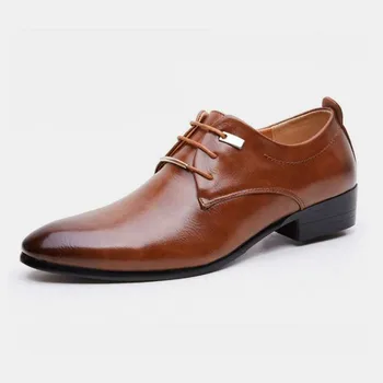 Популярната разпродажба на мъжки кожени обувки, мъжки модела обувки в британския стил на равна подметка с шнур и остри пръсти, 2 цвята, размер голям ghn67